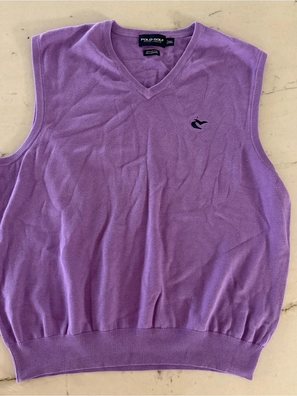 Polo Golf Ralph Lauren Vest Shirt Mens XL Purple Cotton Cashmere Golf Pocono
